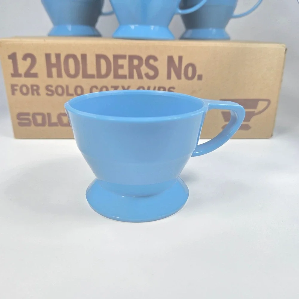 Vintage SOLO Cozy Cup Holders Blue Plastic Stackable 12‎ Original Box Retro MCM